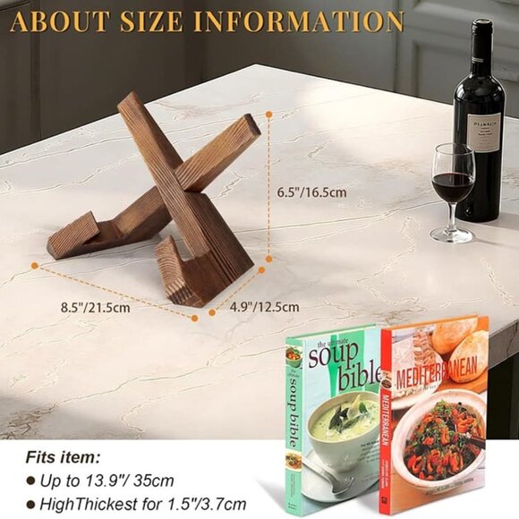 NEW Wooden Cookbook Holder, Rustic Cook Book Holder Stand - Rustic Brown - Picture 8 of 9